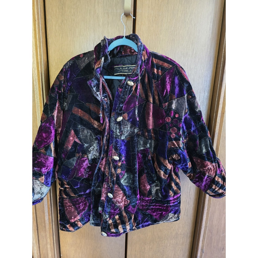 Vintage 80s Oversized Womens Velvet Jewel Toned‎ Geometric Retro Ski Jacket Sz M